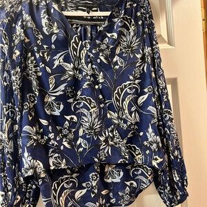 White House Black Market Blue Ruffled 3/4 Sleeve Blouse